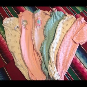 Six baby girl bundle cotton footie zipper pjs